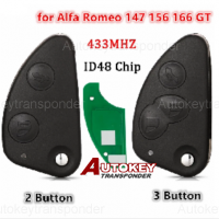 Folding Flip 2/3 Buttons Remote Car Key Combo Fob 433MHZ ID48 Chip with SIP22 Uncut Blade for Alfa Romeo 147 156 166 GT